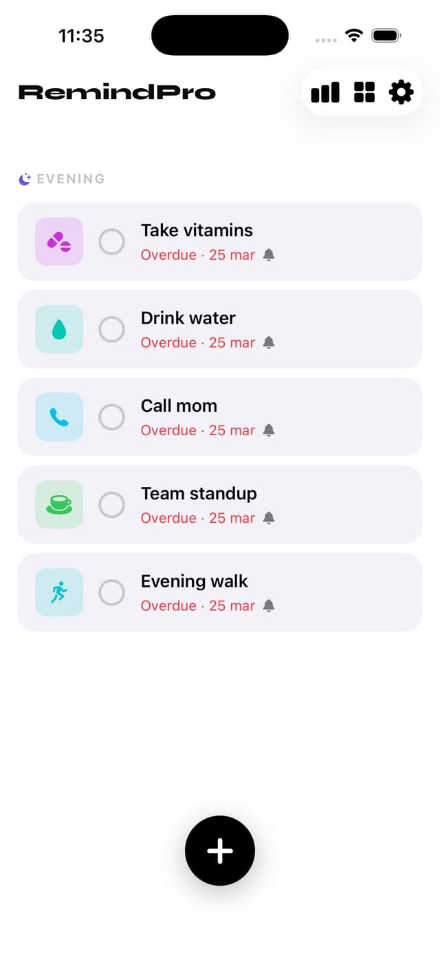 Reminders list